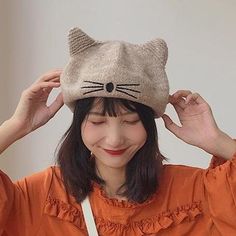 Sweet Kawaii Cat Ear Beret Hat Cat Ear Beret, Paws Socks, Happy Kitten, Canvas Pencil Case, Orange Caramel, Leather Cosmetic Bag, Japanese Cat, Cat Flowers, Cat Bow