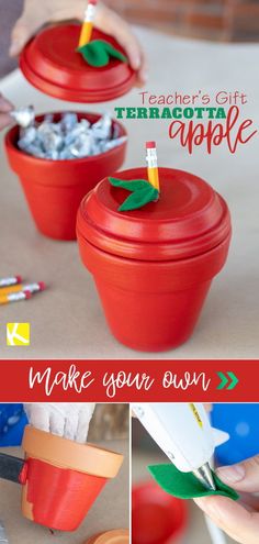 an apple shaped container is being used to make a teacher's gift for her students