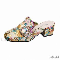 Lasaky - Fashionable High Heels with Adjustable Straps Multicolor Slip-on Heels For Spring, Multicolor High Heel Mules, Trendy Multicolor Mules For Spring, Multicolor Pointed Toe Mules For Summer, Multicolor Round Toe Heels For Formal Occasions, Multicolor Closed Toe Mules For Spring, Multicolor Formal Heels With Round Toe, Spring Multicolor Closed Toe Mules, Low Heel Flats