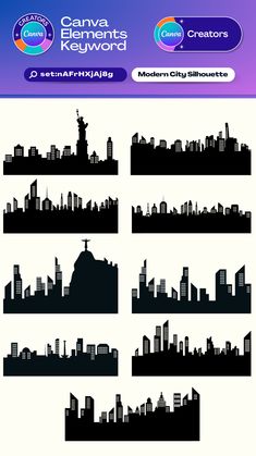 the silhouettes of city buildings and skyscrapers