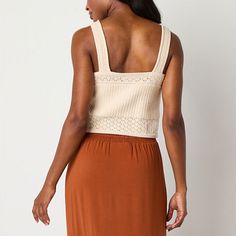 Add a fashionable twist to your basics with this Ryegrass women's lace-up tank top crafted from a soft cotton-blend for all-day comfort. It features a fitted-fit that pairs well with a breezy maxi skirt. Strap Type: TankFit: FittedApparel Length: 19 InchesFiber Content: 60% Cotton, 40% AcrylicCare: Machine Wash, Tumble DryCountry of Origin: Imported Spring Sleeveless Crop Top For Loungewear, Spring Sleeveless Loungewear Crop Top, Spring Pointelle Knit Top For Loungewear, Spring Camisole Top With Lace Trim, Summer Lace Top In Solid Color, Spring Lace Trim Camisole Top, Summer Pointelle Knit Top For Loungewear, Solid Color Lace Top For Summer, Solid Color Summer Lace Top