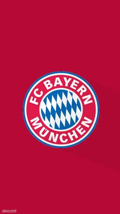 the logo for fc bayern munchen is shown on a red wallpaper