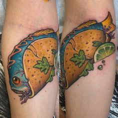 two tacos and limes on both legs