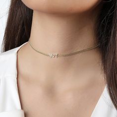 "PAVE NAME CHOKER & NECKLACE WITH CURB CHAIN This necklace is made with a curb chain to give a modern look. You can customize this with any name or word of your choice. Basic symbol such as heart, star, &, # is available to add in, just put your request in note box at check out. * SIZE OF LETTERS: Capital letters are approximately 5mm high. * MATERIAL: Sterling Silver 925-Yellow gold plated -Rose gold plated * COLOR: Silver, 14k Gold Vermeil, Rose Gold Vermeil. * NECKLACE LENGTH: 14\" - Name Choker, Heart Chain, Capital Letters, Note Box, Custom Name Necklace, Cuban Chain, Open Heart, Curb Chain, Gold Yellow