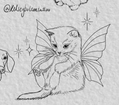 a drawing of a cat with wings on it's back