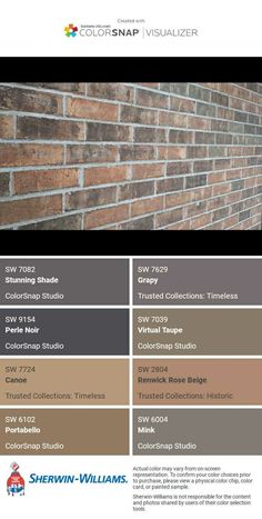 a brick wall with different colors on it and the words sherwinn - williams