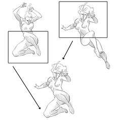 a drawing of a woman in various poses, including the legs and arms with one hand on