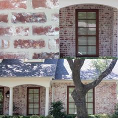 a brick house with a tree in front of it