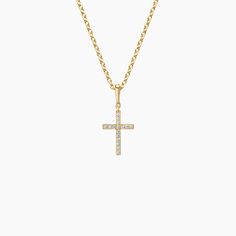 Cross Diamond Pendant - 14K Yellow Gold. This meaningful pendant shines with shared prong-set diamonds in the shape of a cross. This design is perfect on its own or in a chic stack (1/15 total carat weight). Gold Cross Necklace, Diamond Cross Pendants, Yellow Gold Setting, Diamond Cross, Jewelry Lookbook, Christian Jewelry, Gold Cross, A Cross, Jewelry Inspo