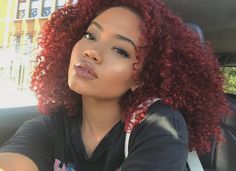 Red Curly Hair With Bangs, Hair With Bangs Black Women, Dark Red Curly Hair, Red Hair Styles, Red Hair Color Ideas, Mixed Curly Hair, Cherry Hair