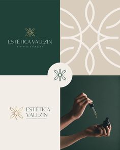 the logo for estticca valezin is shown in three different colors and shapes