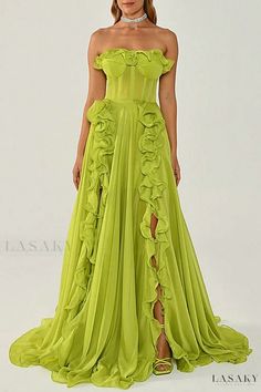 Lasaky - Sophisticated Strapless Long Sleeveless Backless Maxi Dress Prom Gown Elegant, Chiffon Ruffle Dress, Chiffon Long Dress, Formal Evening Wear, Strapless Evening Dress, Beige Dresses, Backless Maxi Dresses, Dresses 2024, Chiffon Ruffle