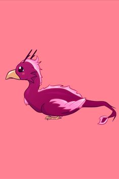 a purple bird sitting on top of a pink surface