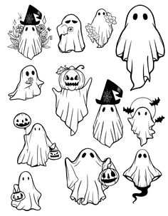 halloween coloring pages with ghost and pumpkins for kids to print out on the page