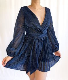 Beautiful romper for any occasions 🖤 Glitter Romper, Relaxed Chic, Navy Dress, Crystal Collection, Dress Romper, Blue Crystals, All In One, Wrap Dress, Polyester Fabric