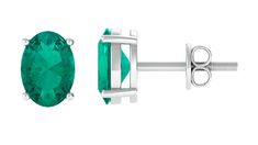 7X5 MM Oval Cut Emerald Solitaire Stud Earrings in 4 Prong Setting Emerald - ( AAA ) - Quality - Rosec Jewels Modern Oval Brilliant Cut Earrings, Oval Prong Set Fine Jewelry Earrings, Emerald Set, Oval Stud Earrings, Solitaire Studs, Emerald Earrings, Oval Cut, Prong Setting, Solid Gold