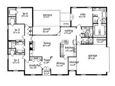 the floor plan for a two story house with three bedroom and an attached living area