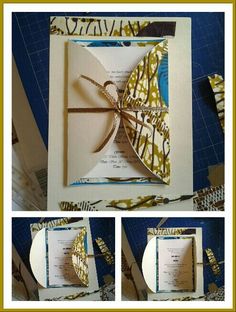 the inside of a butterfly shaped card with ribbon