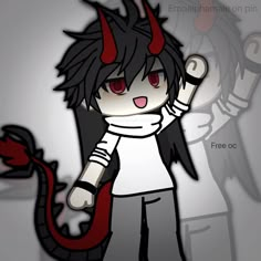 a drawing of a demon girl with horns on her head, holding a red snake