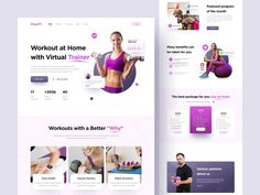 an image of a website design for a personal training and fitness center, with the theme'workout at home with virtual trainer '