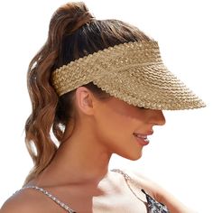 PRICES MAY VARY. Straw visors for women adopts traditional millinery woven craftsmanship which is handed down from all generation artisans to create an extraordinary classic straw hat. Handcrafted sun visors for women, made with woven natural wheat straw. Deeply appreciate the charm that nature brings to you in this season. Stay shady in style by accessorizing with natural visors for women in summer, instantly elevate your outfit. Straw hats for women chic design to make the top of the head free Visors For Women, Straw Hats For Women, Beach Hats For Women, Womens Straw Hats, Straw Visor, Womens Visor, Beach Hats, Sun Visor Hat, Straw Hats