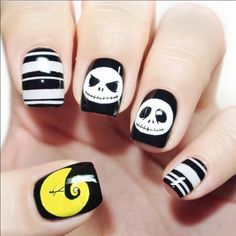 Perfect For Anytime Of The Year.. Jack Skellington Press On Nails. Set Of 24 Full Nail Tips, Nightmare Before Christmas Nails, Fake Nails With Glue, Nails For Kids, Stick On Nails, Diy Manicure