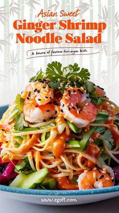 Refresh your meal routine with this Asian Sweet Ginger Shrimp Noodle Salad! Packed with juicy shrimp, crisp veggies, and a zesty ginger dressing, this dish is a burst of flavors in every bite. Perfect for a light lunch or dinner. Pin now for a vibrant and healthy recipe! Shrimp Noodle Salad, Ginger Shrimp, Shrimp Noodles, Noodle Salad Recipes, Juicy Shrimp, Dinner Side, Ginger Dressing, Dinner Side Dishes, Noodle Salad