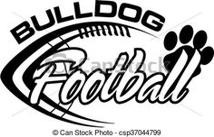 bulldog football logo with paw and ball