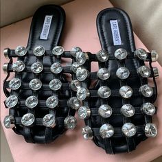 Cape Robbin Black Slip On Flats With Crystals... Never Worn Black Rhinestone Sandals With Round Toe, Black Rhinestone Round Toe Sandals, Casual Black Sandals With Rhinestones, Trendy Black Sandals With Rhinestones, Black Slip On, Slip On Flats, Capes For Women, Flat Color, Black Slip Ons