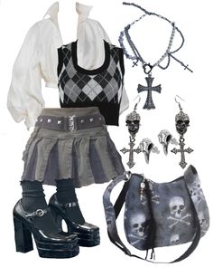 Outfits White Background, Y2k School Outfits, Grunge Goth, Aesthetic Outfit, Mode Vintage