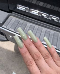 Summer Acrylic Nails Sage Green, Stage Green Acrylic Nails, Honeydew Green Nails, Sage Green Tapered Square Nails, Sage Green Square Acrylic Nails, Green Nails Plain, Mint Green Acrylics, Sage Nails Acrylic, Light Sage Green Nails