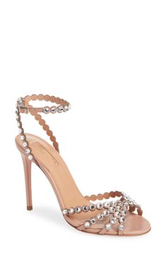 Aquazurra Heels, Big Crystals, Nude Heeled Sandals, Butterfly Heels, Strap Sandals Women