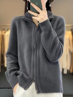 Wool Knitting Sweater Turndown Collar Cardigan AutumnThis is Asia Size, 1cm=0.394inch, 1inch=2.54cm M: bust: 95 cm,     length: 58 cm,   sleeve: 57 cm  L: bust: 100 cm,    length: 59 cm,   sleeve: 58 cm  XL: bust: 105 cm,   length: 60 cm,   sleeve: 59 cm   Note:(manual measurement, there may be 1-3 cm error thank you for your understanding.) And due to different display and different batch of products, the real picture may be slightly different. Thank you for your understanding. Turtleneck Coat, Womens Spring Coat, Wool Products, Woolen Sweaters, Zippered Cardigan, Winter Vest, Knitted Coat, Women Sleeve, Fashion Korean