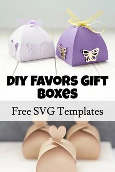 two paper shoes with bows on them and the text diy favors gift boxes free svg templates