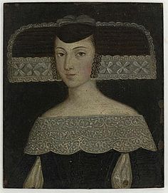 an old painting of a woman in black and white