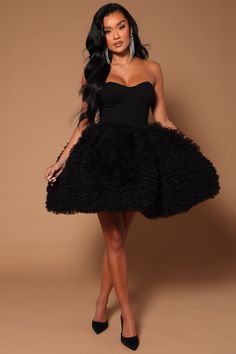 Available In Pink And Black. Ruffle Mini Dress Tube Sweetheart Neckline Padded Bra Cups Back Zipper Lined Slight Stretch Shell: 60% Cotton 35% Nylon 5% Spandex Shell 2/Lining: 100% Polyester Imported | Nikki Ruffle Mini Dress in Black size Medium by Fashion Nova Black Birthday Dress Classy, Black Puffy Dress, Bday Dress, Wonderland Birthday, Puffy Dresses, Black Ruffle Dress, 19th Birthday, Photoshoot Inspo, Ruffle Mini Dress