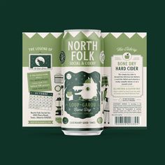 a can of north folk beer on a green background with information about the product and its contents