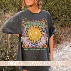 Bohemian Cotton Tops With Sun And Moon Design, Png Sun, Hippie Tshirt, Boho Hoodie, Moon Png, Sunshine On My Mind, Boho Celestial, Hippie Hoodie, Pod Design