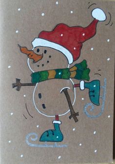 a drawing of a snowman wearing a santa hat