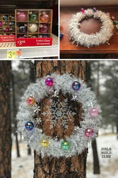 christmas wreaths and ornaments are on display at the store