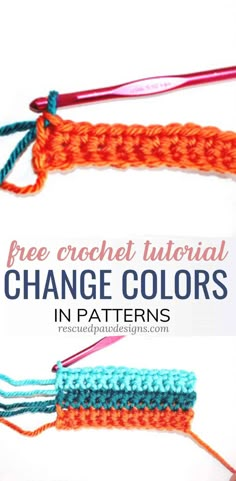 two crochet stitchs with text that reads free crochet pattern change colors in patterns