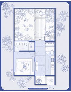 a blue and white floor plan for a house