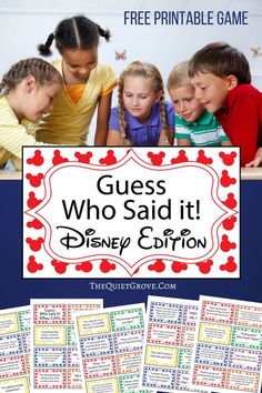 the guess who said it disney and mickey mouse game is shown with four children looking at each other