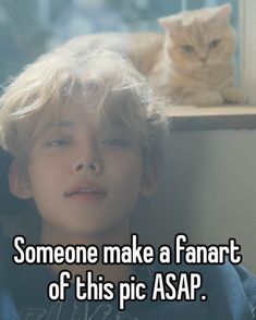 a little boy sitting in front of a window with an orange cat on the ledge