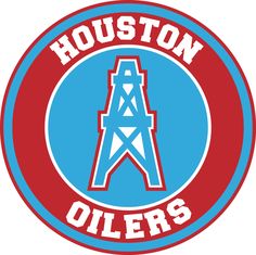 the houston oilers logo is shown in red, white and blue with an eiffel tower on it