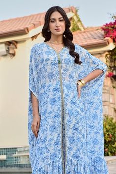 Shop for Palak and Mehak Ivory Pure Crepe Zeenat Floral Bloom Print Kaftan And Palazzo Set for Women Online at Aza Fashions Floral Print Kaftan For Summer Wedding, Summer Wedding Floral Print Kaftan, Bohemian Floral Print Kaftan For Wedding, Eid Floral Print Kaftan, Floral Print Kaftan For Eid Wedding, Floral Print Kaftan For Wedding And Eid, Eid Wedding Kaftan With Floral Print, Palazzo Set, Color Ivory