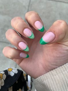 sage green nails, bright green nails, green french tip nail design, green nails Trendy Spring Nails French Tip, One Color French Tip Nails, Two Tone Green French Tip Nails, Green Double French Tip Nails, French Tip With Green Line, Nails Acrylic Green French Tip, Light Green Nails French Tip, Blue Green Summer Nails, Bright Green French Tip Nails