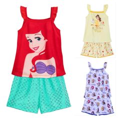 Belle Princess, 2nd Birthday Gifts, Disney Princess Belle, Kids Pjs, Belle Disney, Princess Belle, Sleep Set, Tank Girl, Elastic Waist Shorts