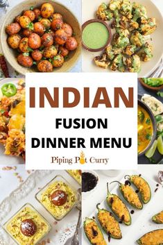 Vegetarian Dinner Menu Ideas, Indian Veg Dinner Party Menu Ideas, Indian Inspired Recipes, Easy Indian Party Food, Indian Fusion Party Food, Indian Fusion Snacks, Indian Wedding Appetizers, Vegetarian Fusion Recipes, Indian Fusion Appetizers Parties