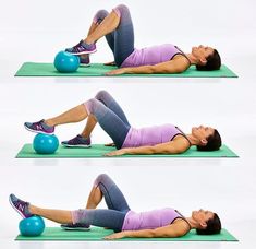 the woman is doing exercises on her stomach and chest with an exercise ball in front of her